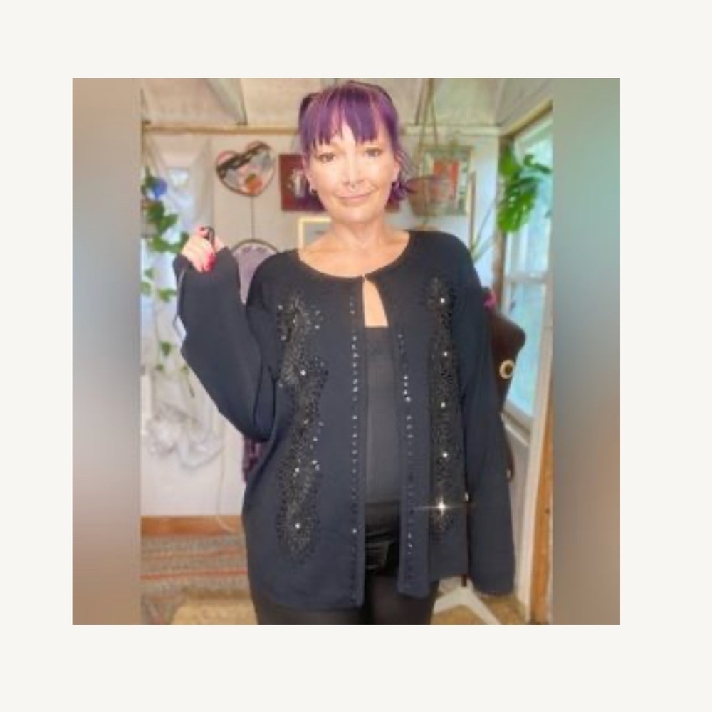 Vintage Corducci Black Sequin Embroidered Jacket Cardigan Size 2XLarge